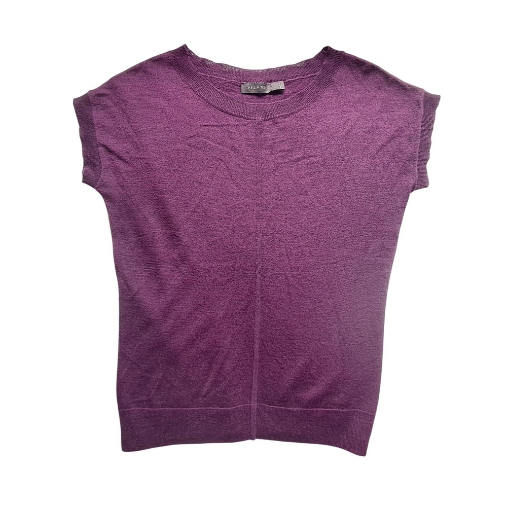 The Limited Womens Plum Purple Merino Wool Blend Short Sleeve Sweater Medium